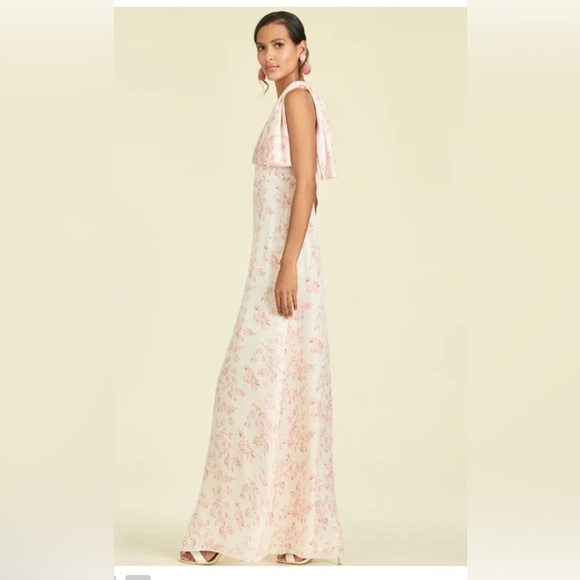 Sachin + Babi Chelsea One Shoulder Gown Sz 6 Rouge Rose Watercolor - Picture 3 of 10